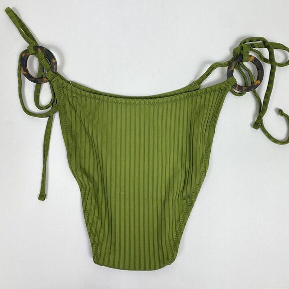 J. Crew Bikini Women Small Wide Rib Curved Waist Cheeky String Bottom Green NWT - Picture 6 of 8